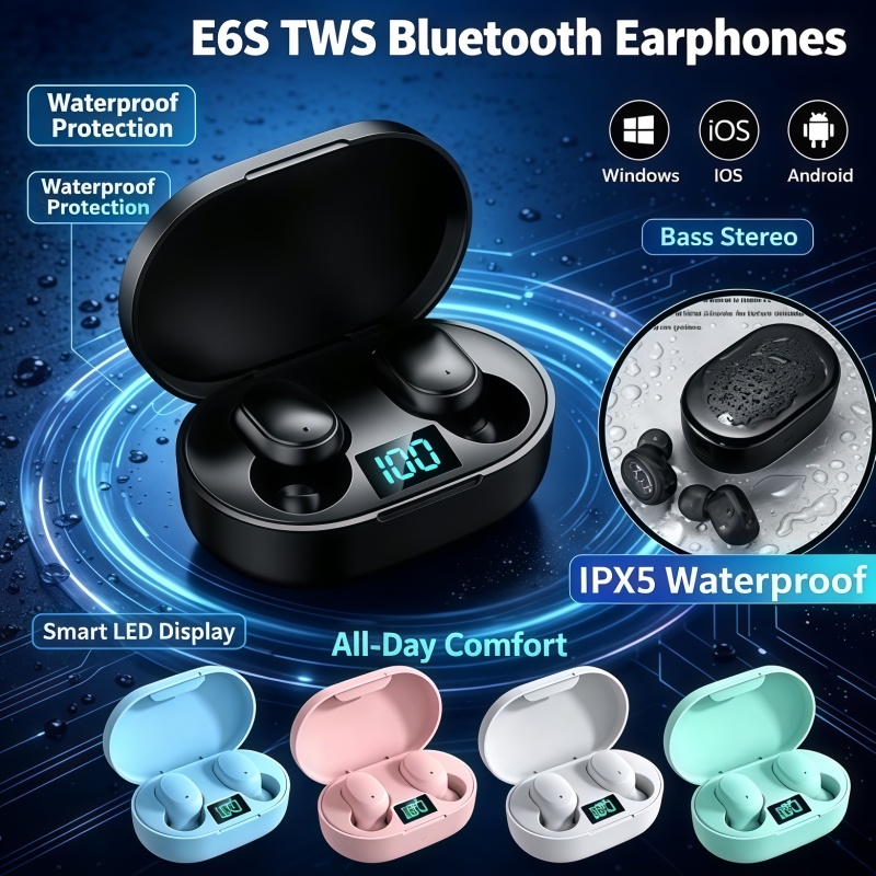 Bluetooth Headset On Ear - Auriculares Bluetooth TWS E6S 2026, Auriculares