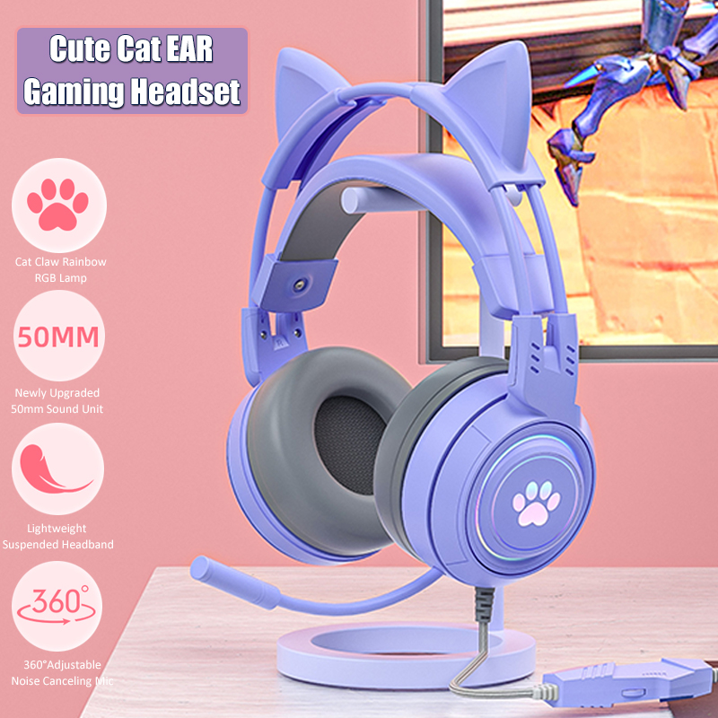 Gaming Headset Rgb - Auriculares con orejas de gato para